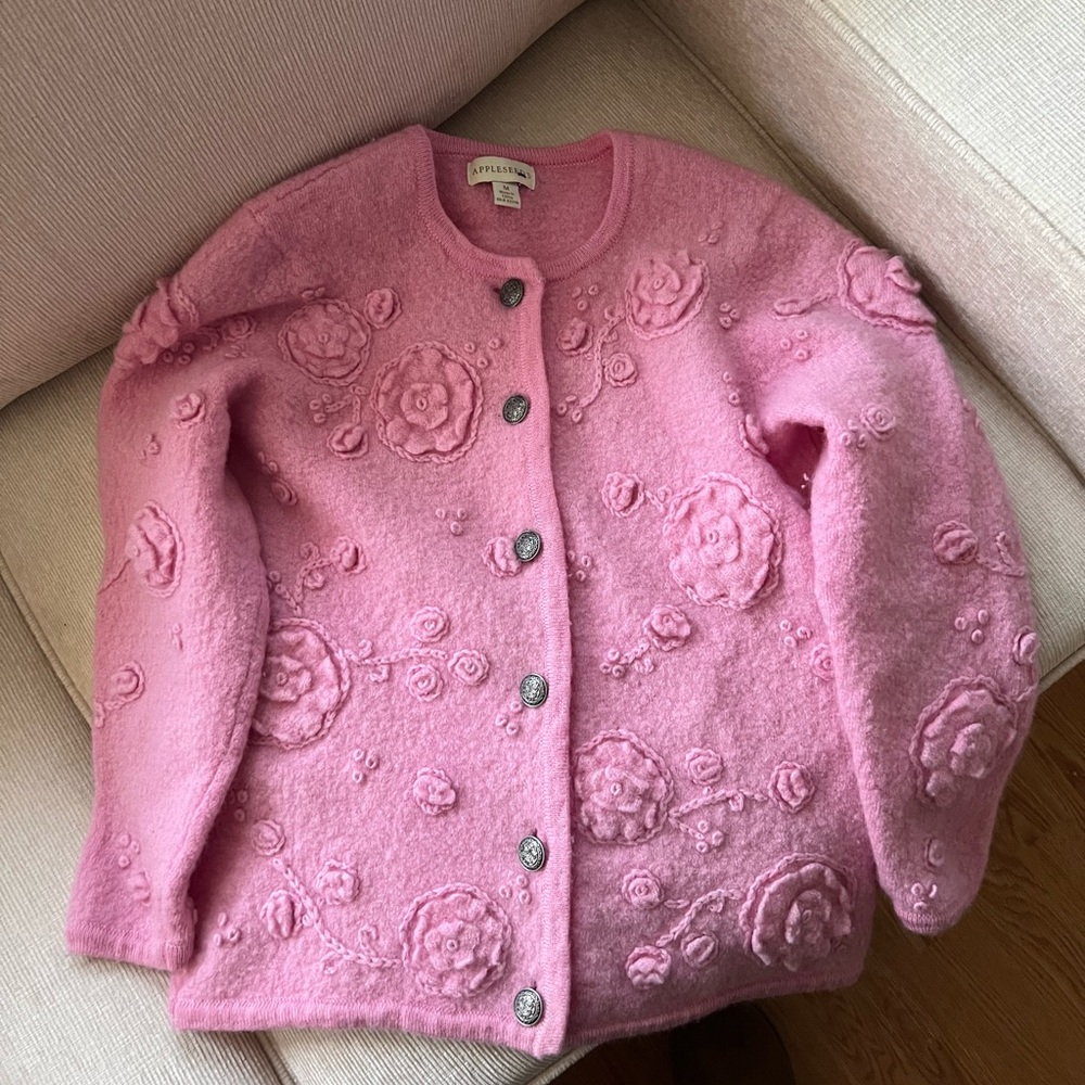 Pink Floral Embossed Fuzzy Jacket